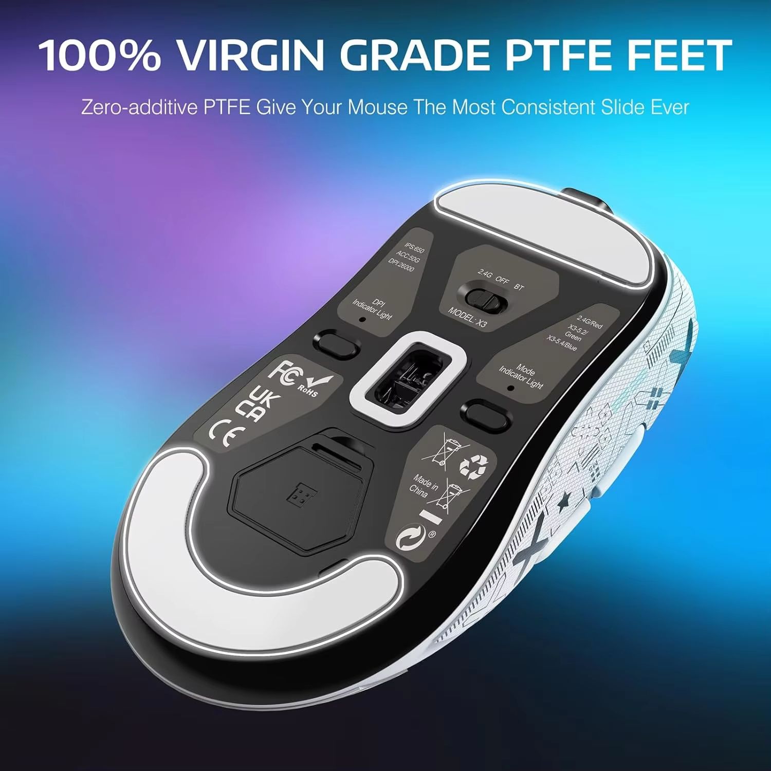 ATTACK SHARK X3 Tri-Mode Wireless Gaming Mouse, 26K DPI PAW3395, 1.73oz Lightweight, 200h Battery