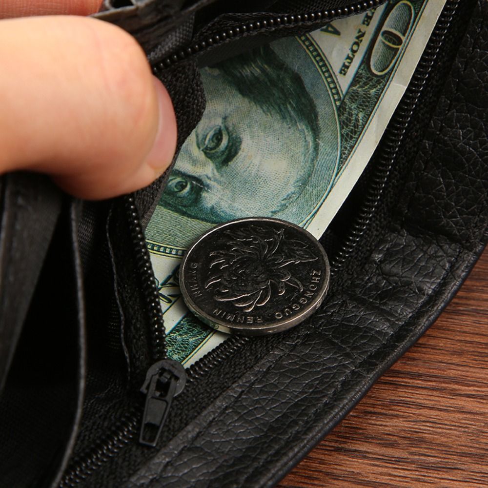 Durable Men Leather Wallet Slim Zipper Purse with Card Holder & Coin Pocket