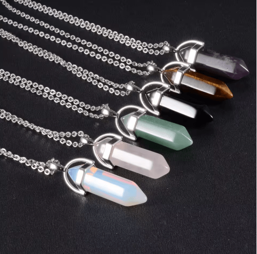 CrystalPoint Obsidian Chakra Pendant Necklace – Natural Crystal Pendulum Necklace Hexagonal Point