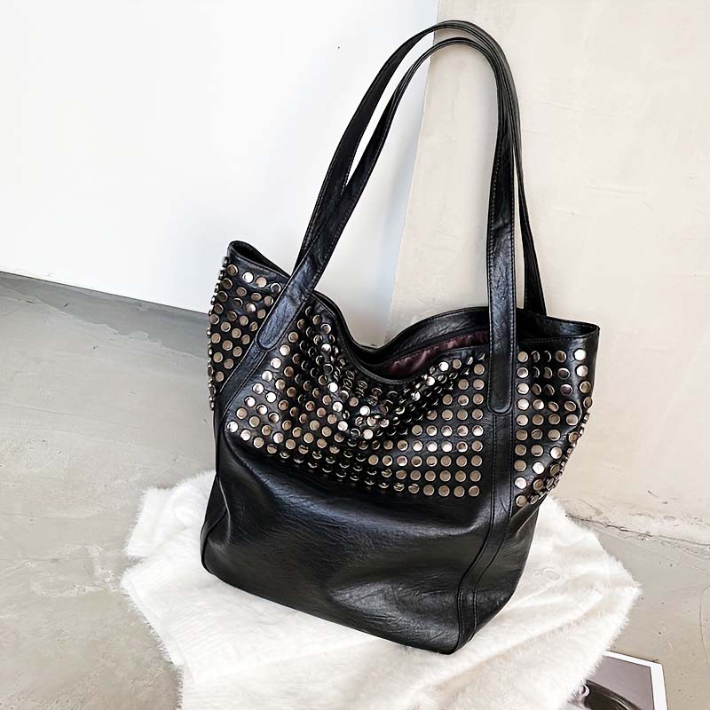 Fashion Rivet Tote Bag Large Capacity Womens Handbag Versatile Shoulder & Handheld Bag for Shopping