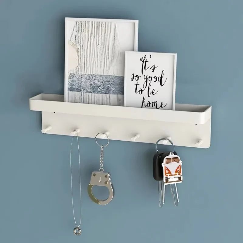 Wall Mounted Key Holder with Shelf and 6 Hooks