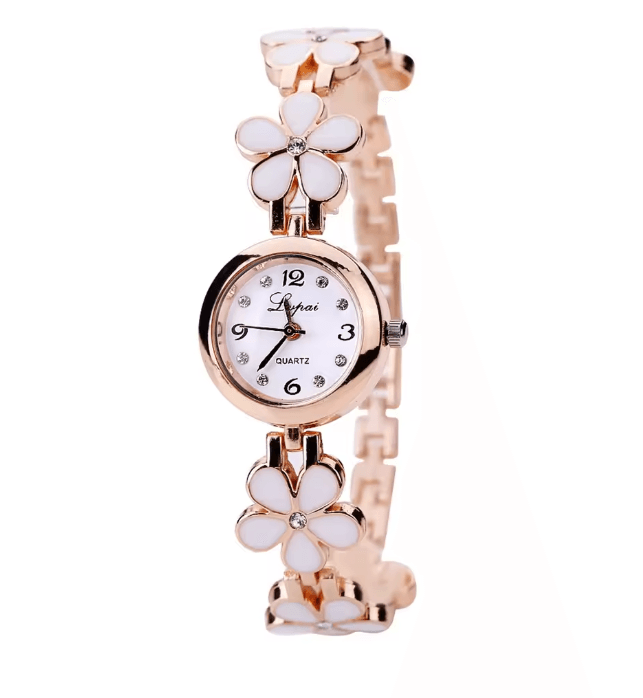 Luxury Flower Bracelet Womens Quartz Watch Rhinestone Small Dial