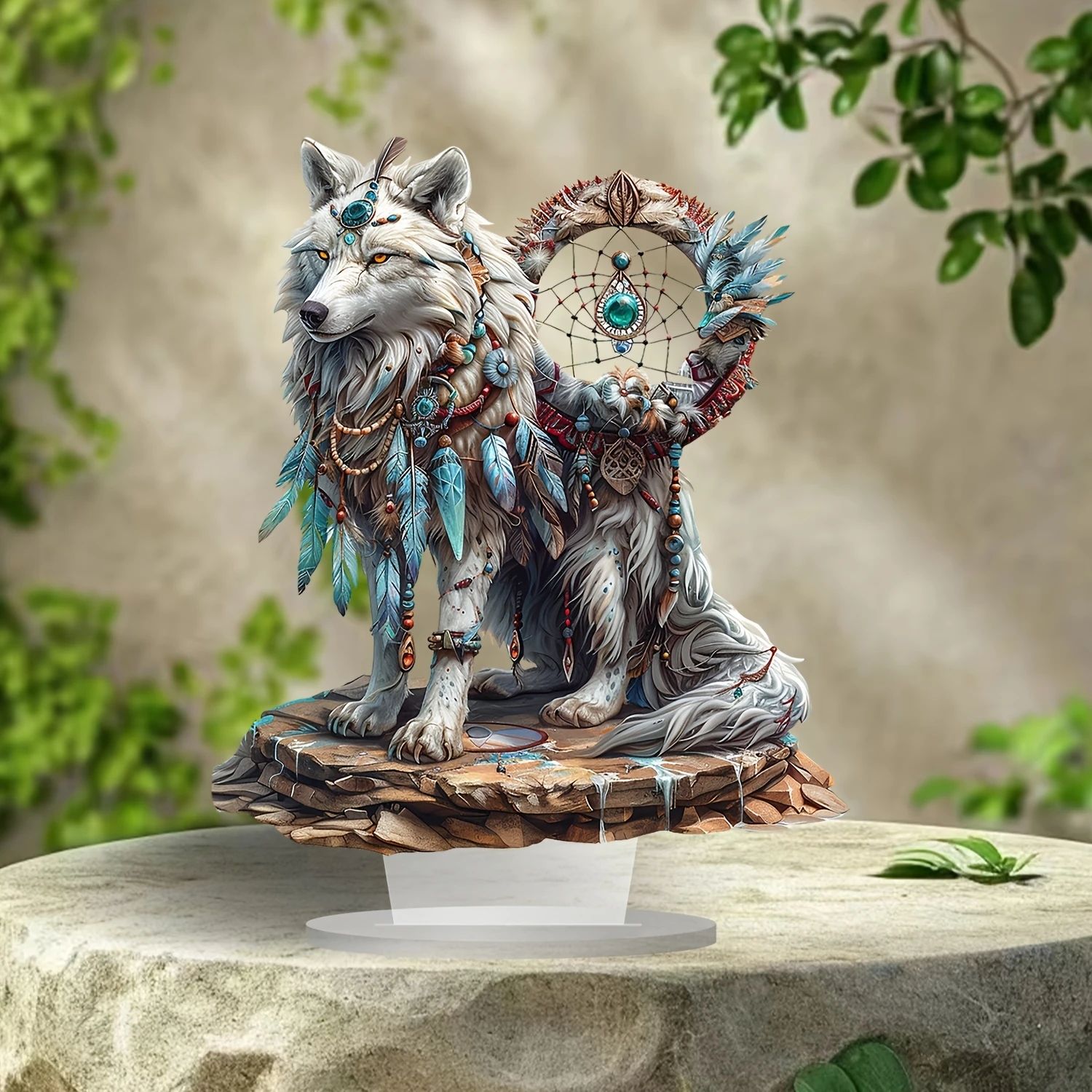 White Wolf Dream Catcher Desk Decor