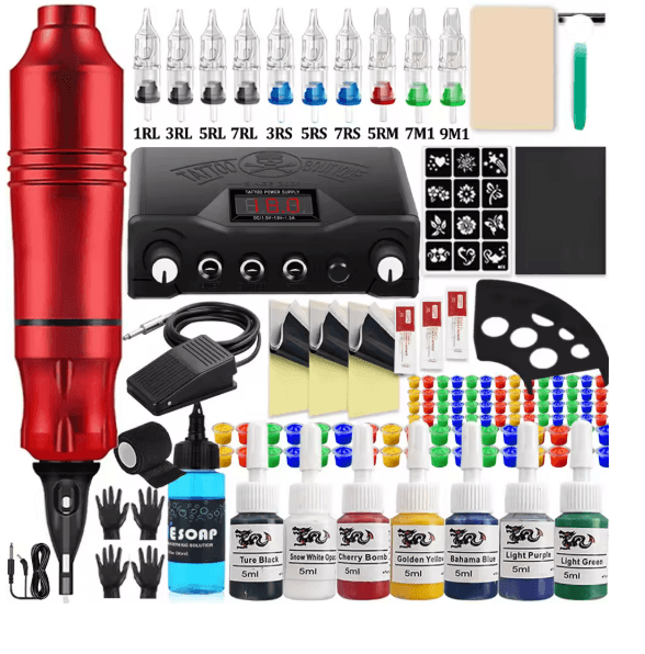 Complete Tattoo Pen Machine Kit Rotary Cartridge Tattoo Starter Set