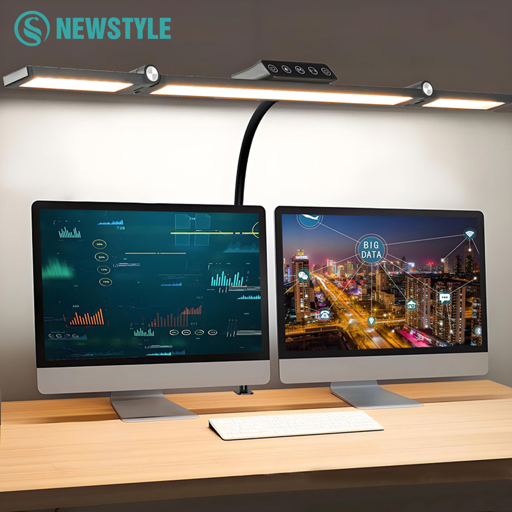 Ultra Bright LED Desk Lamp, with Clamp Mount, 3 Adjustable Heads, Automatic Dimming, Perfect Office Computer Desk Light