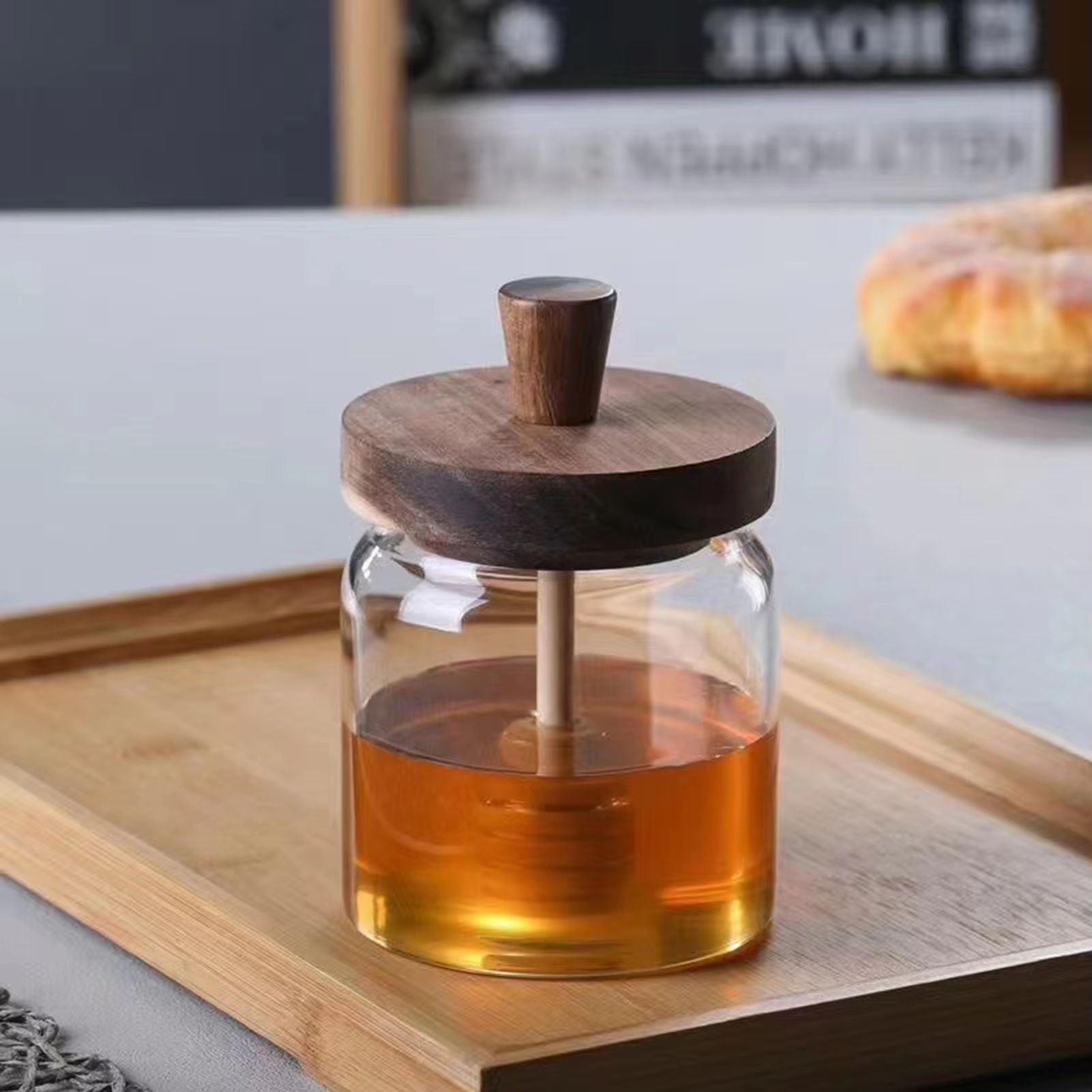 Glass Honey Jars with Dipper & Lid – Wide Mouth Containers for Honey, Syrup & Kitchen Storage