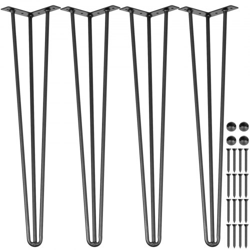 Hairpin Desk Legs, Black Rod Carbon Steel Furniture Legs, 880lbs Load Capacity for DIY Desk, Dining Table, Bench