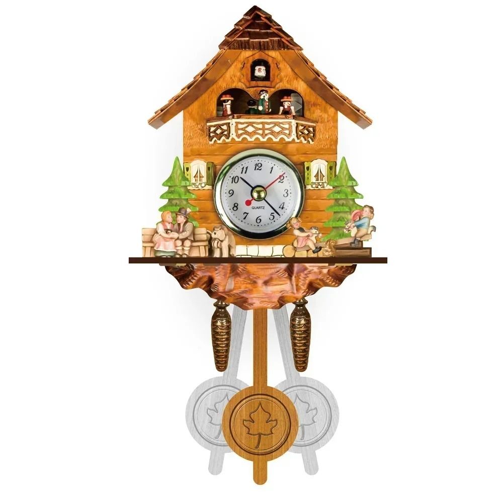 Wooden Cuckoo Wall Clock with Bird Alarm and Silent Quartz Movement