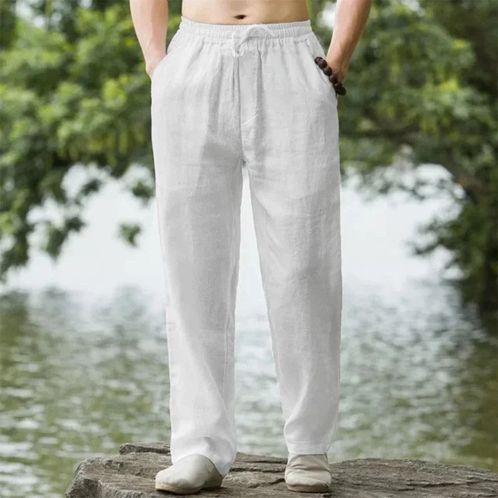 Men Summer Cotton Linen Beach Pants Casual Loose Joggers