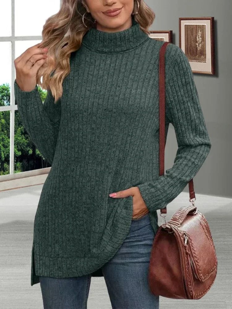 Womens Striped Turtleneck Sweater Thick Loose Knit Pullover Warm Long Sleeve Autumn Winter Top