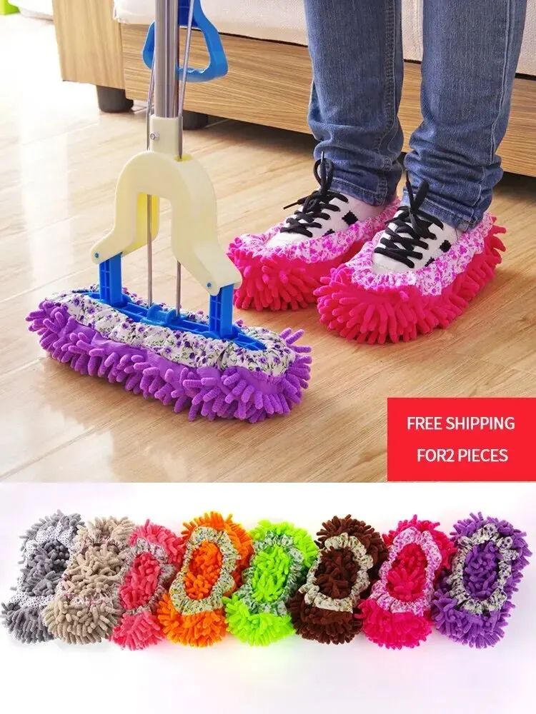 Chenille mop slippers 1 pair reusable floor cleaning slippers dust pickup shoe covers