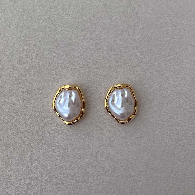Modern Metal Pearl Stud Earrings