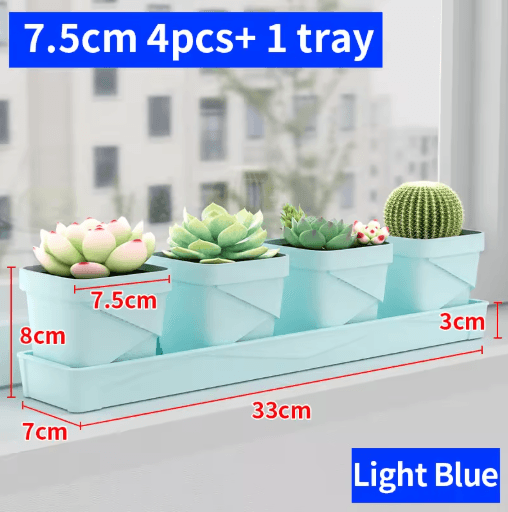 Square Ventilated Plastic Flower Pot Succulent Planter with Thick Drainage Tray