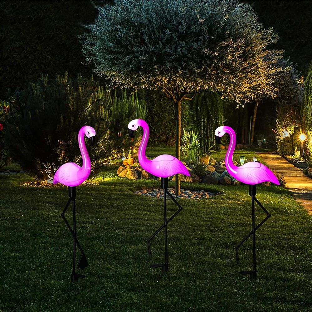 Solar Flamingo Garden Stake Lights | Waterproof Pink Flamingo Lawn Ornaments & Patio Decor