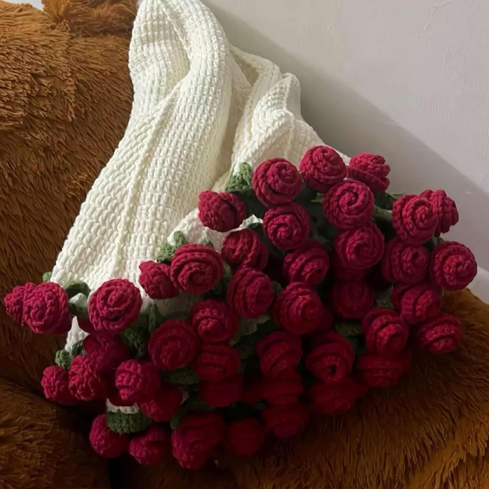 Finished Flower Bouquet Blanket, Soft Lightweight Knitted Throw Blanket for Birthday Wedding Home Decor