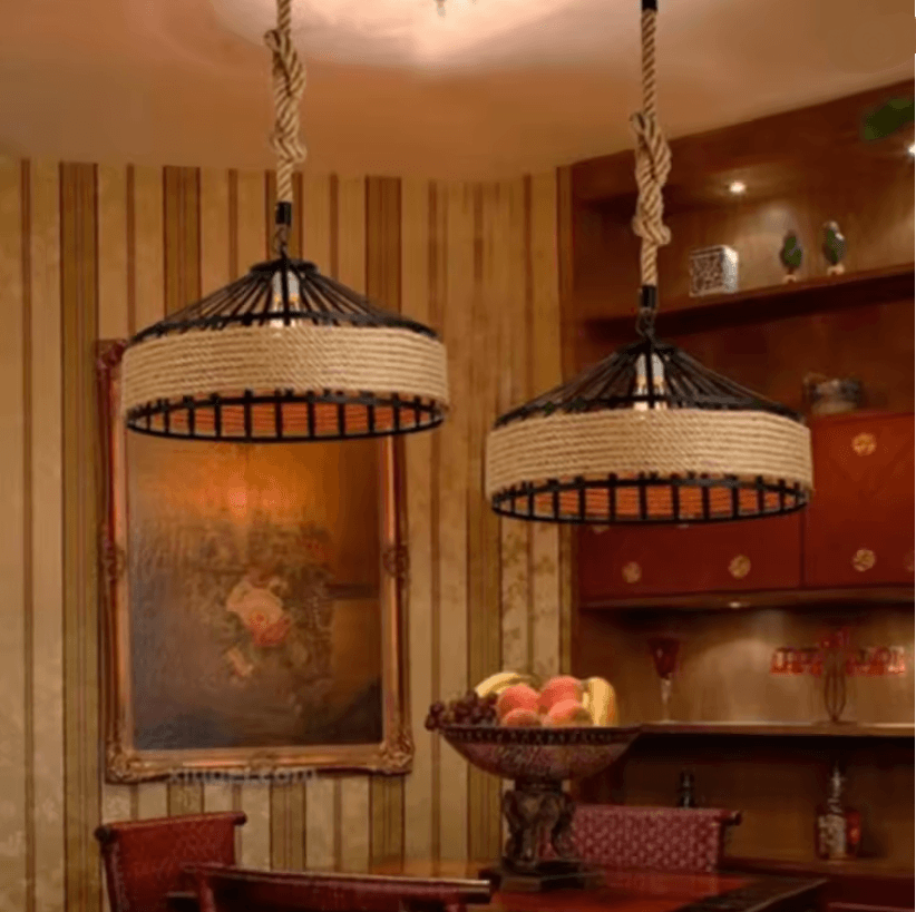 Nordic Vintage Twine Chandelier Adjustable Overhead Lighting for Kitchen Dining Room