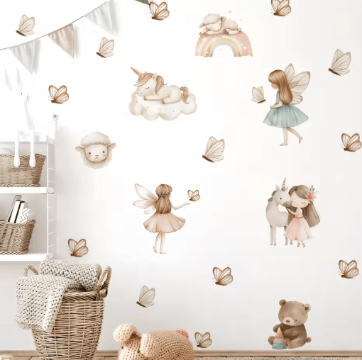 Watercolor Unicorn & Rainbow Wall Stickers – Fairy Kids Room Decor Decals