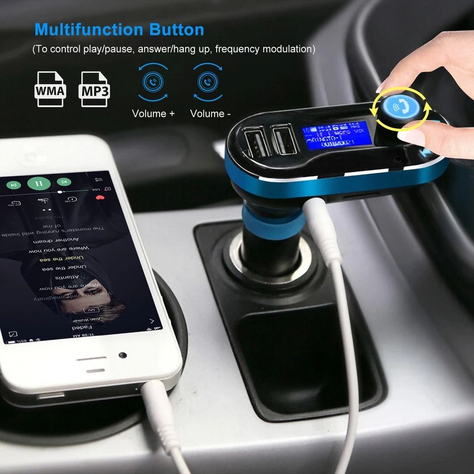Wireless Car FM Transmitter, MP3 Player Radio Adapter Kit, Fast Charging, LCD Remote Control, Hands-Free Calls