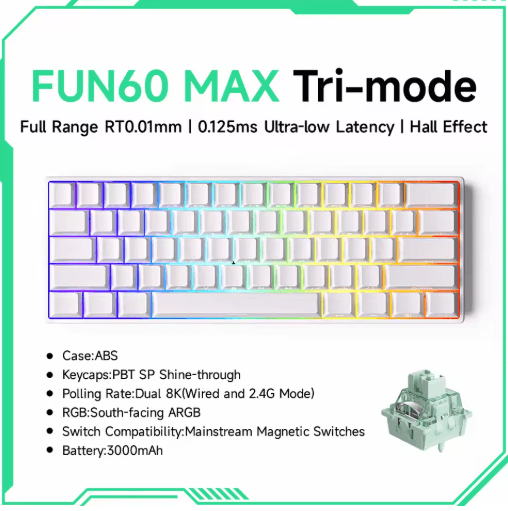 MONSGEEK FUN60 PRO & MAX HE Magnetic Switch 60% Wireless Gaming Keyboard with Rapid Trigger & 8K Polling