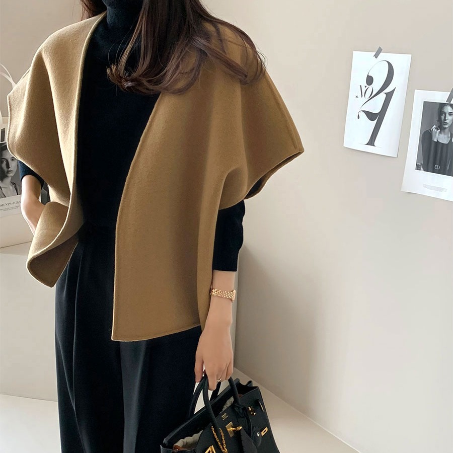 Women's Winter Wrap Coat, Thickened Polyester Fiber, Pure Color No Button Design, Autumn Office Style