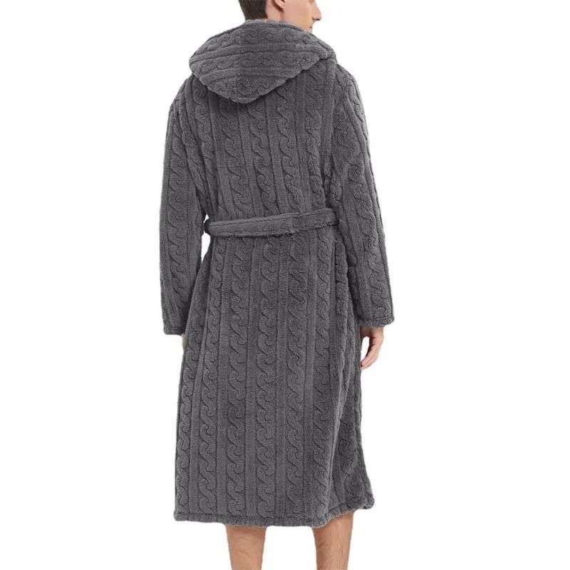 Mens Warm Hooded Velvet Jacquard Couple Winter Home Robe