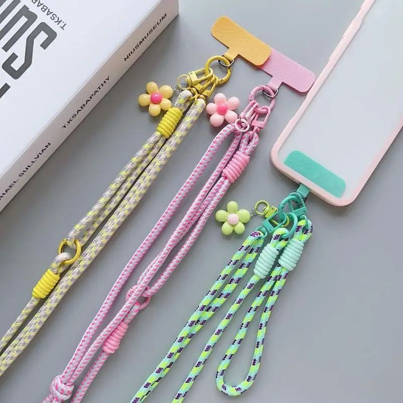 Colorful Nylon Phone Lanyard Shoulder Strap with Flower Charm