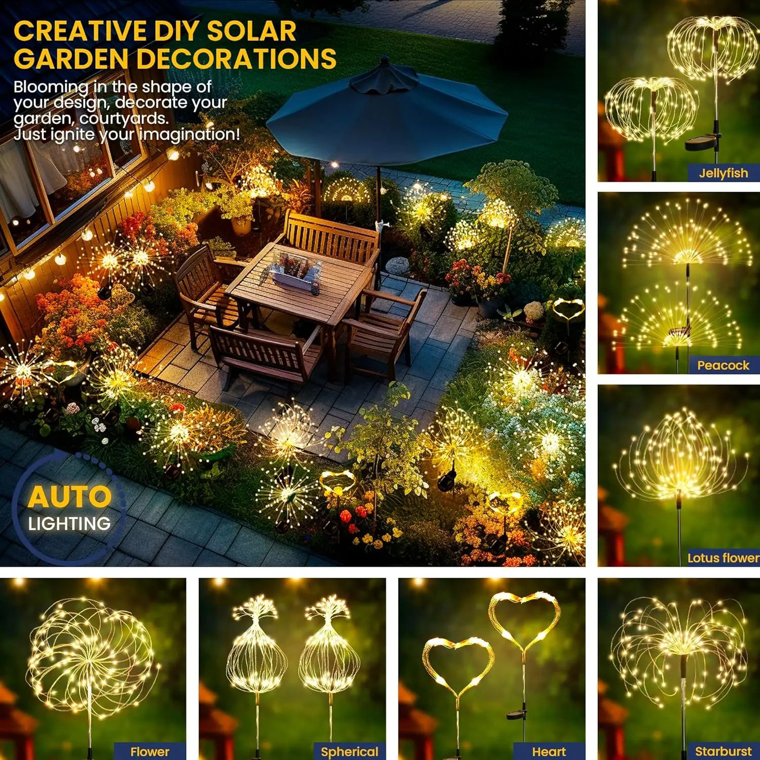 Solar Firework Garden Lights – Waterproof Outdoor Fairy Pathway & Patio Decor