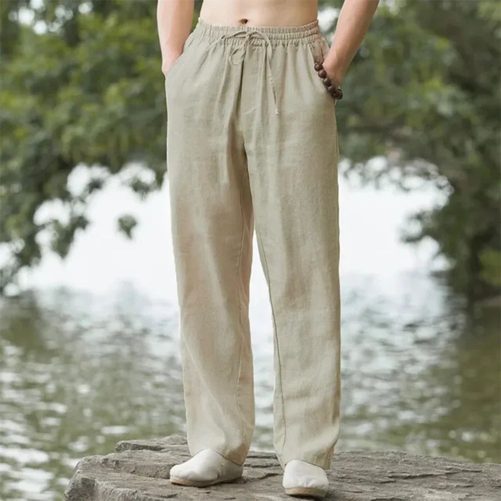 Men's Cotton Linen Beach Jogger Pants – Casual Loose Summer Streetwear Vacation Trousers