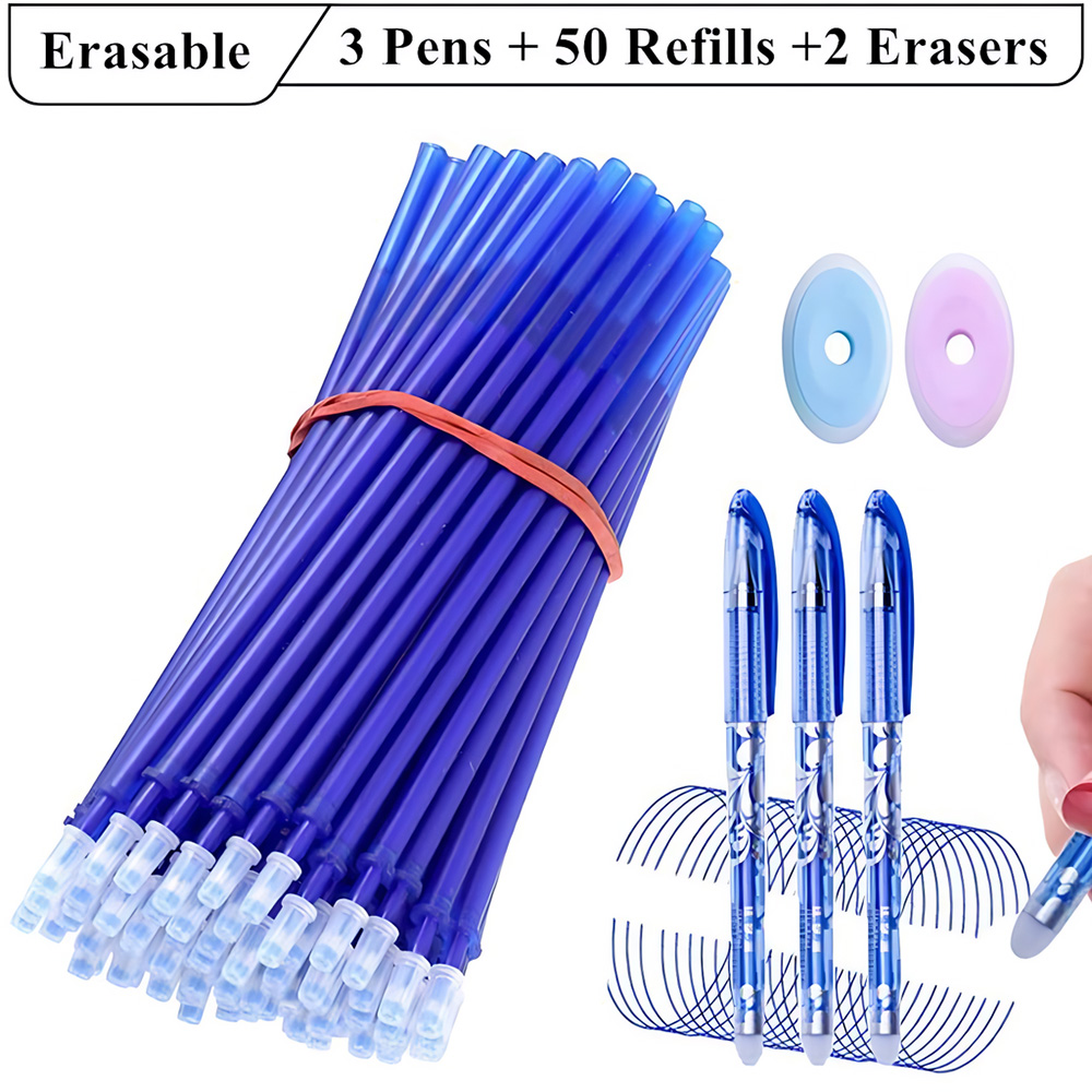 Premium Black & Blue Ink Gel Pen Set Ball Tip Magic Pen with Eraser, Erasable Pens with Refills, Extra Eraser