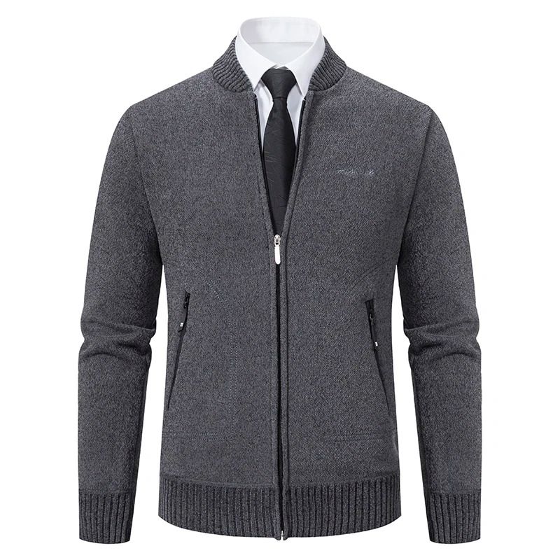 Men Stand Collar Thick Warm Cardigan Sweater Winter Casual Coat