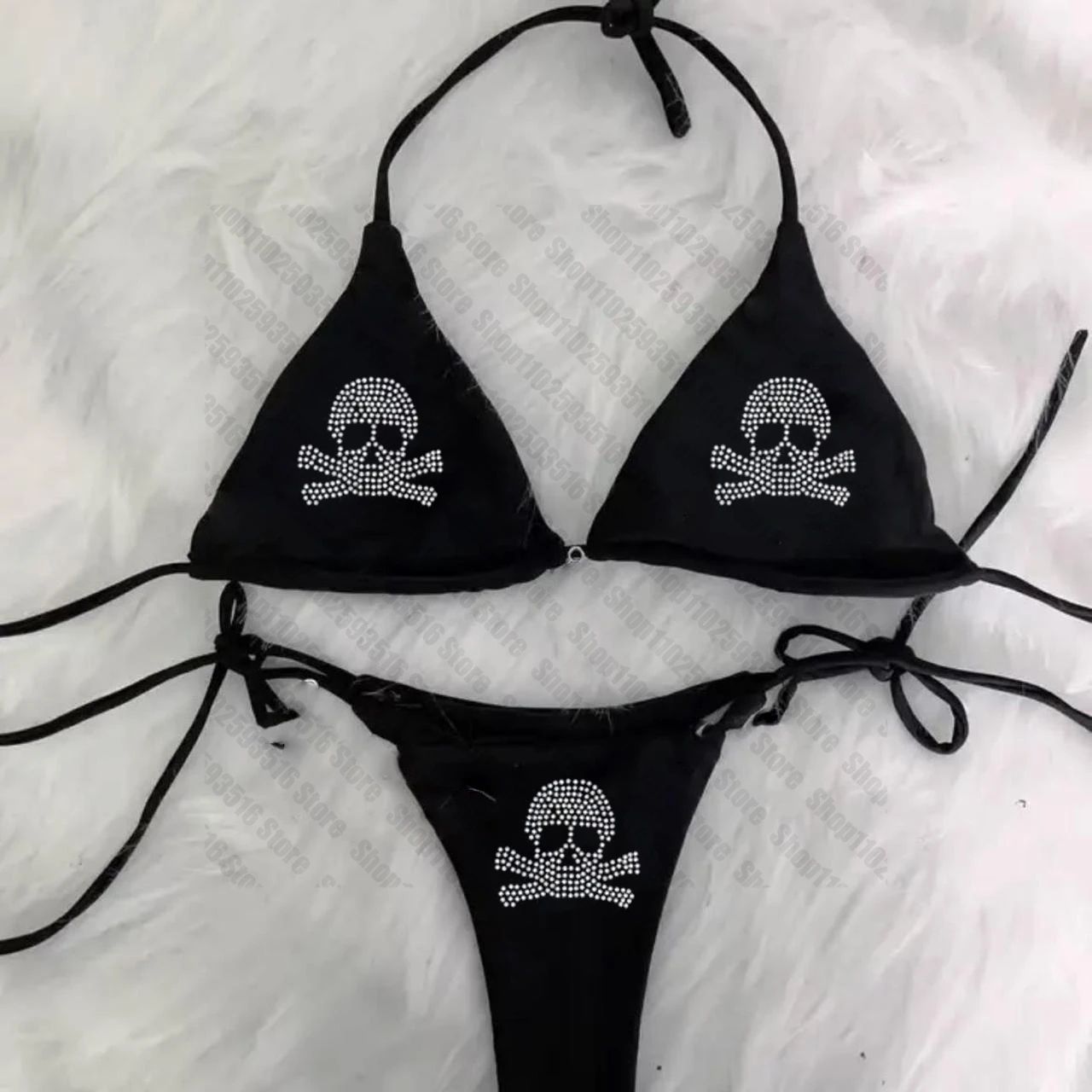 Y2K Rhinestone Skull Bikini Set
