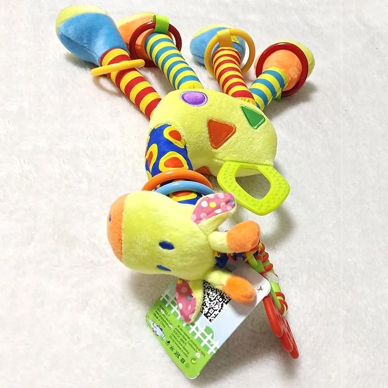 New Soft Cute Giraffe Animal Handbells Rattles Plush Infant Handle Toy with Teether