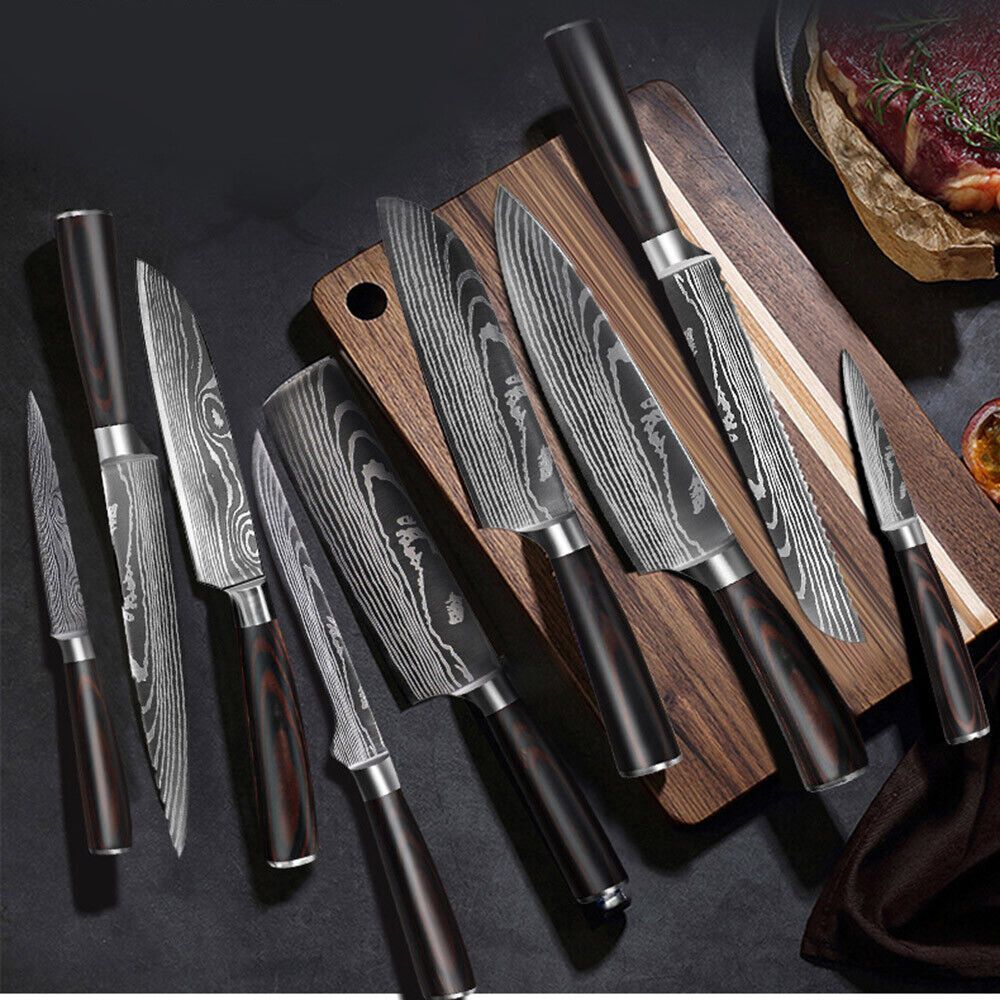 Wood 6PCS Japanese Style Kitchen Damascus Pattern Chef Knives Set
