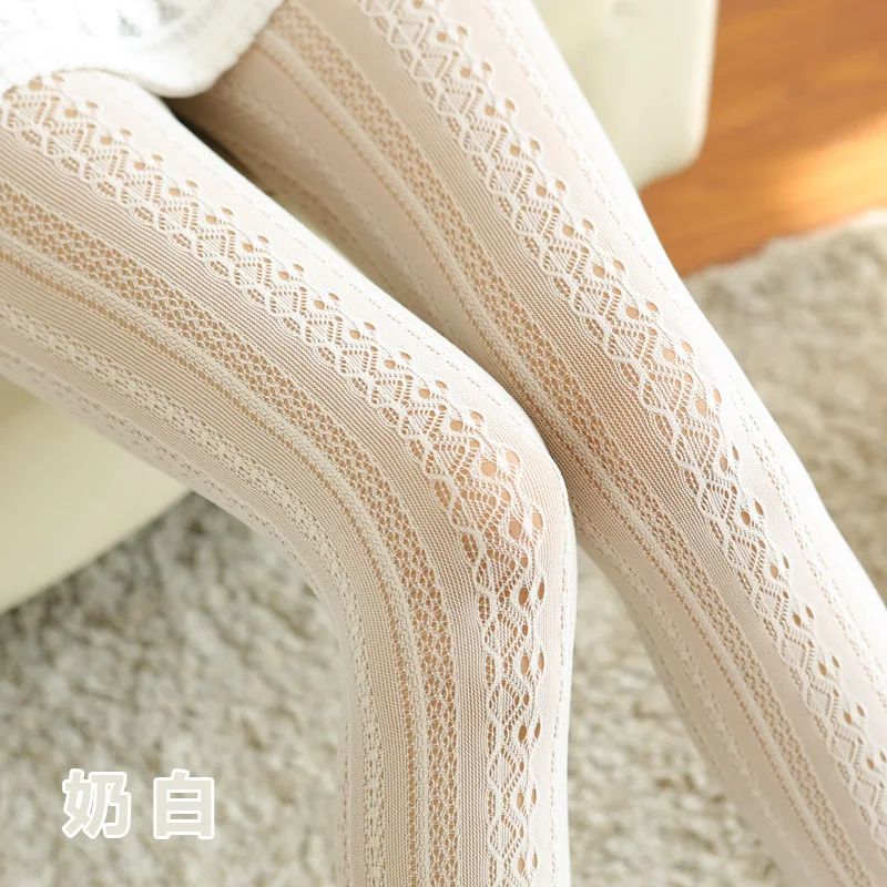 Womens Lace Hollow Out Knitted Cotton Tights