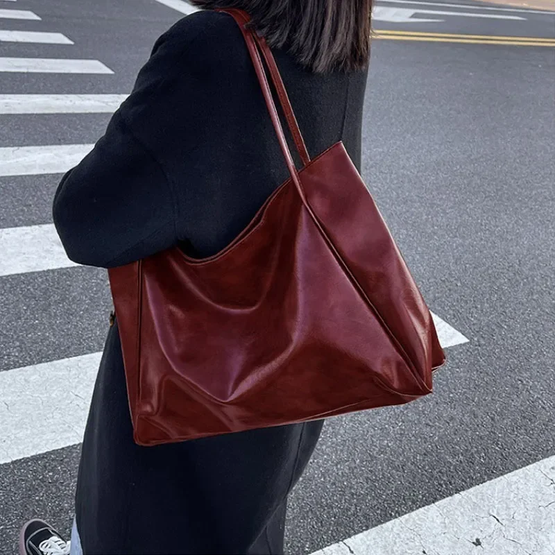 Large Capacity Women Tote Bag, Fashionable Underarm Pouch, Retro PU Leather Shoulder Bag, Casual Crossbody Bucket Bags