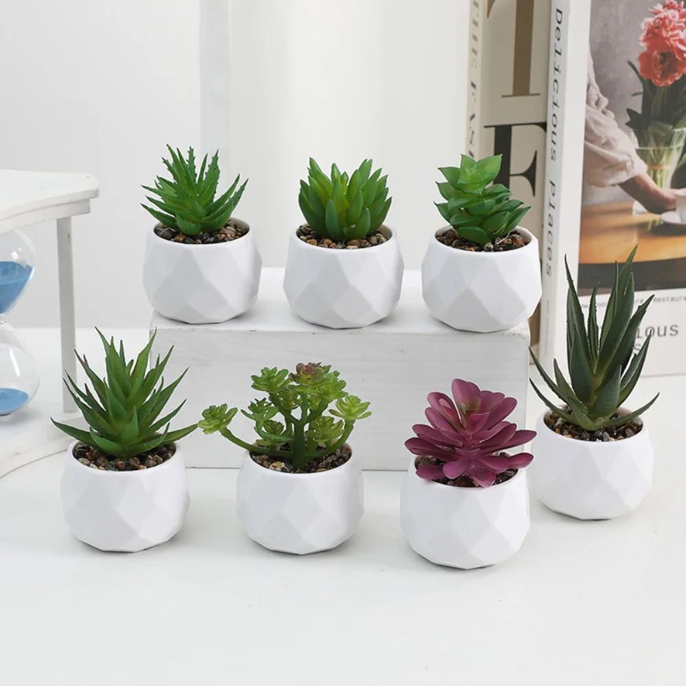 Evergreen Mini Artificial Succulent Bonsai – Realistic Fake Cactus Plant for Desk & Home Decor