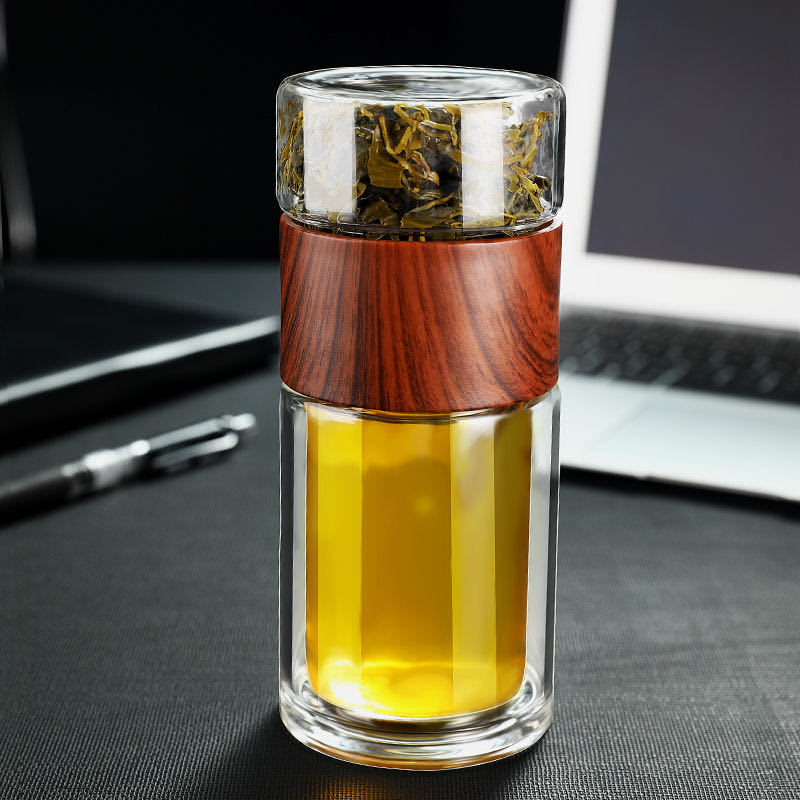 Eco-Friendly Double Glass Water Bottle, Tea Infuser Tumbler with Case, High Quality Drinkware