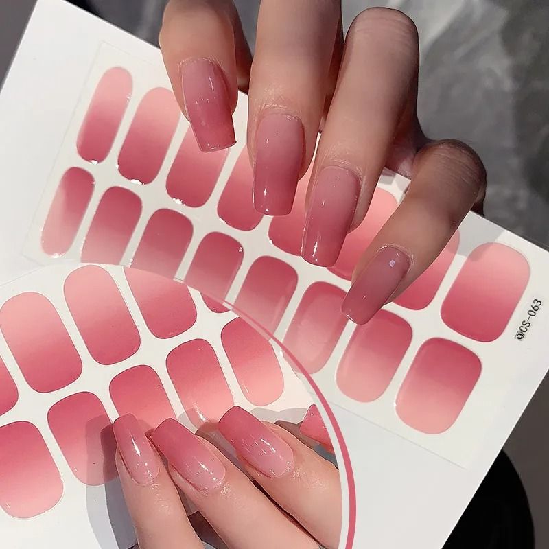 Semi Cured Nail Wrap Gradient Multi Color Solid Gel Full Cover Slider Self Adhesive Nail Decal