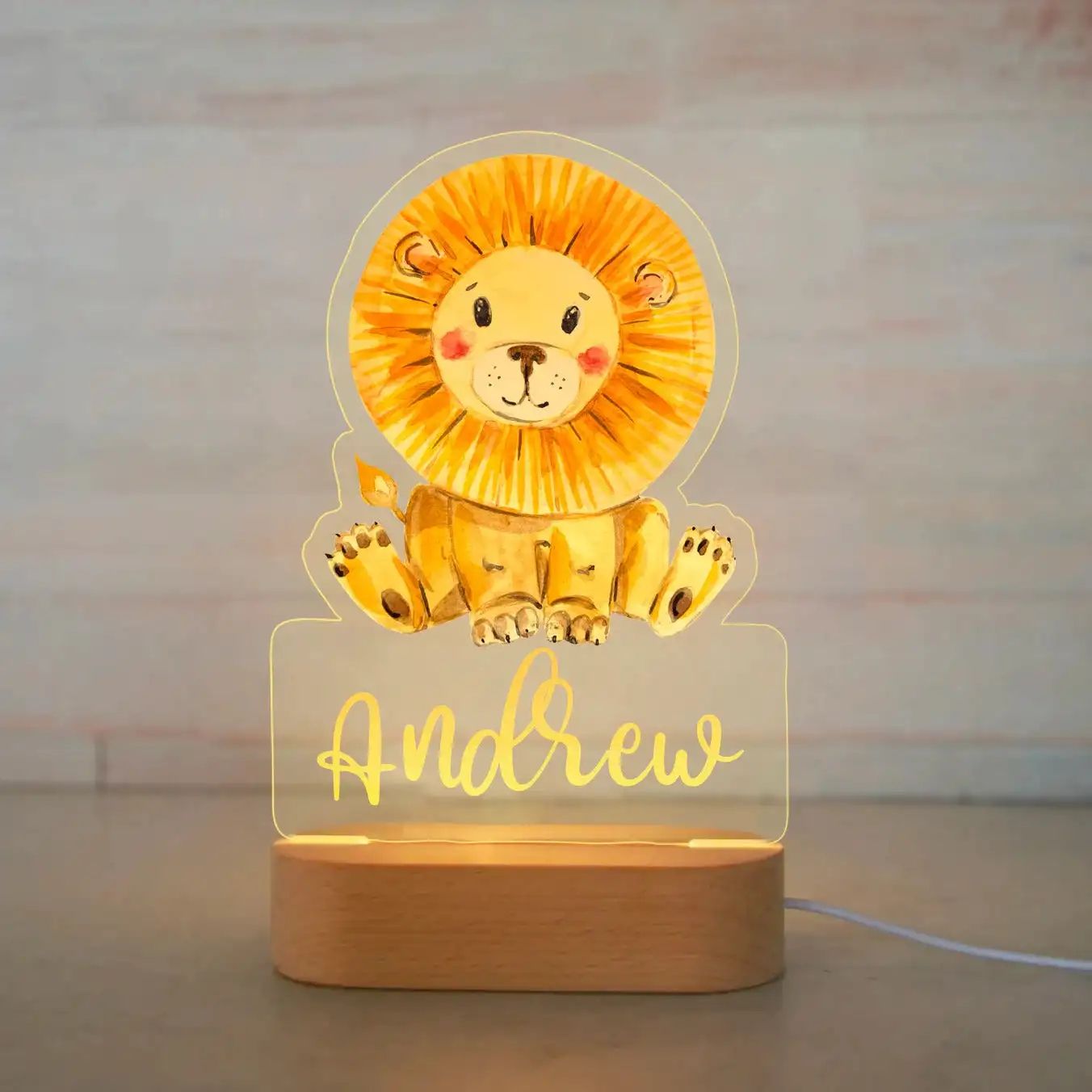 Personalized Kids Night Light Custom Name Animal Acrylic Lamp