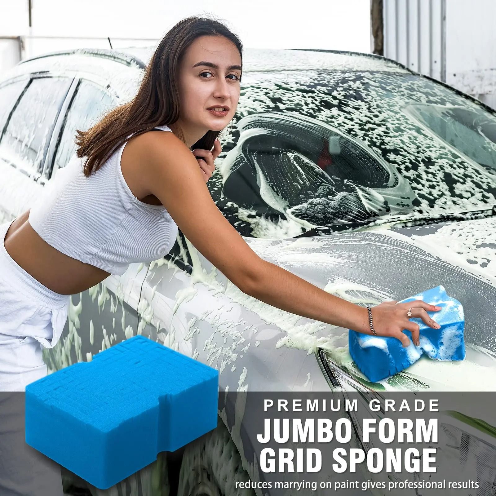 Large Cross Cut Car Wash Sponge Soft Foam Grid Cleaning Tool