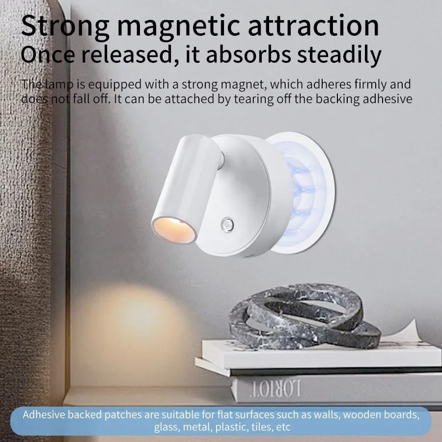USB Rechargeable LED Wall Night Light Touch Control Sconce Lamp