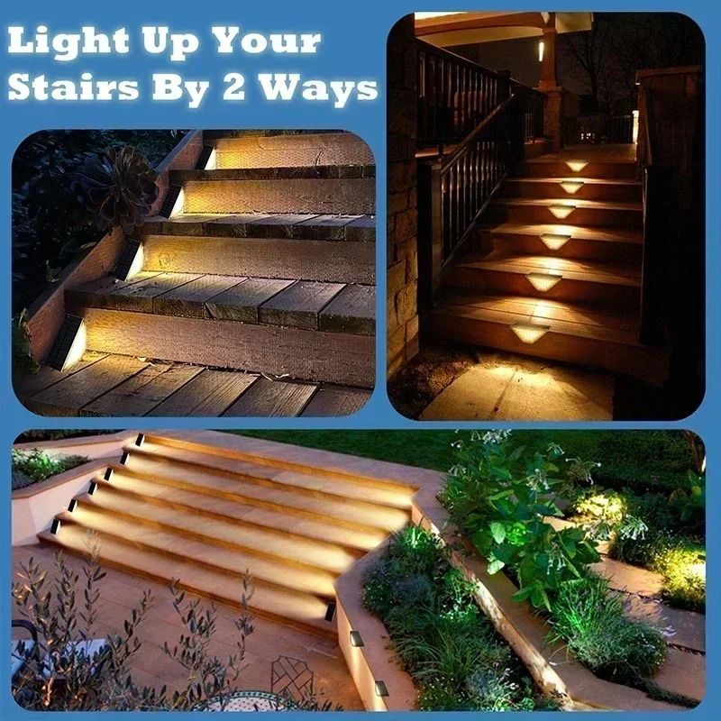 Solar Lights for Outdoors Stair Lamps Warm White LED Step Light 2 Pack