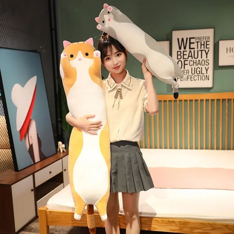 Long Cat Plush Pillow Soft Sleeping Plushie Doll