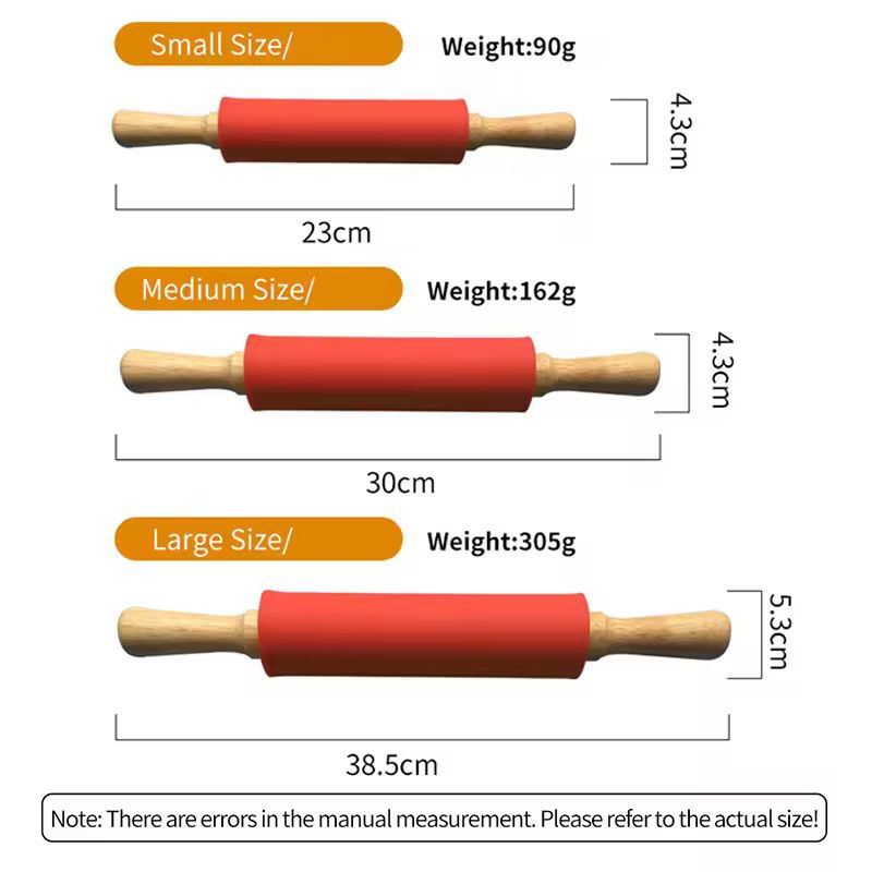 Silicone-Coated Non-Stick Rolling Pin with Wooden Handles - Easy Dough Roller & Pastry Tool