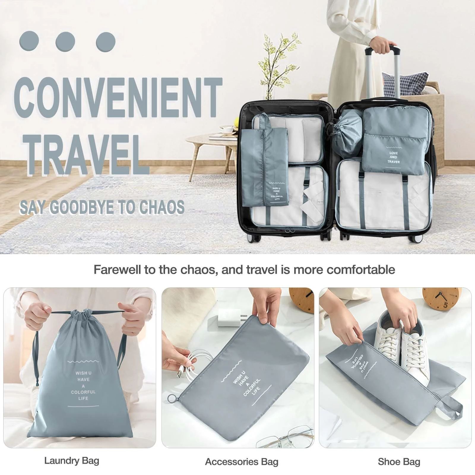 7 Piece Travel Packing Cubes Set