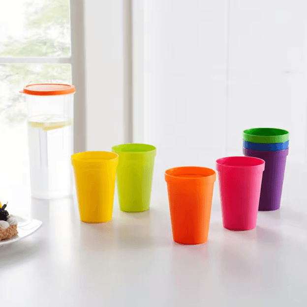 7PCS Rainbow Plastic Cups Set – Reusable Stackable Picnic & Kids Party Drink Cups