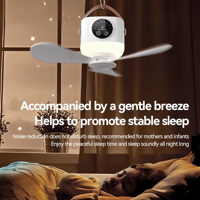 Portable Silent Ceiling Fan with LED Light USB Rechargeable Remote Control Lamp
