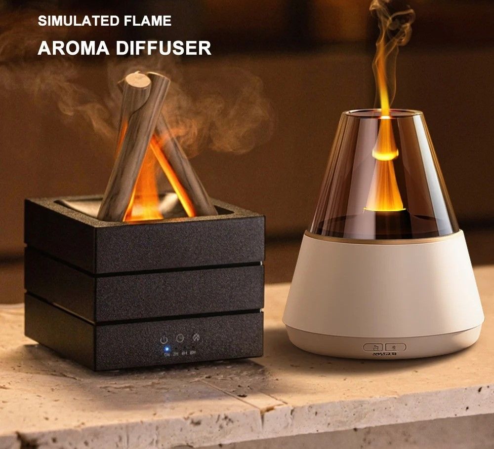 Simulated Flame Aroma Diffuser with LED Light and Cool Mist