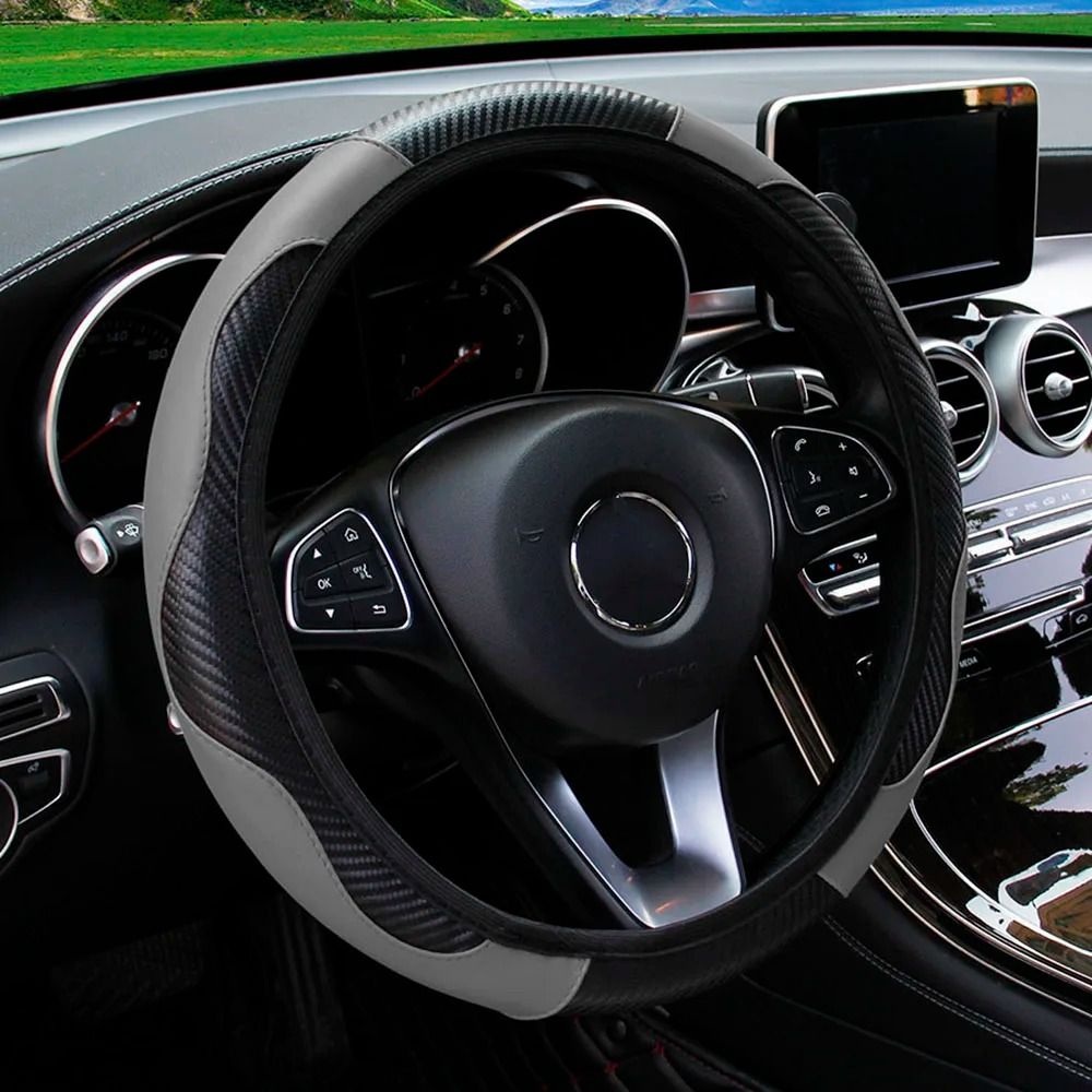 Carbon Fiber PU Leather Steering Wheel Cover 14.5 to 15 Inches