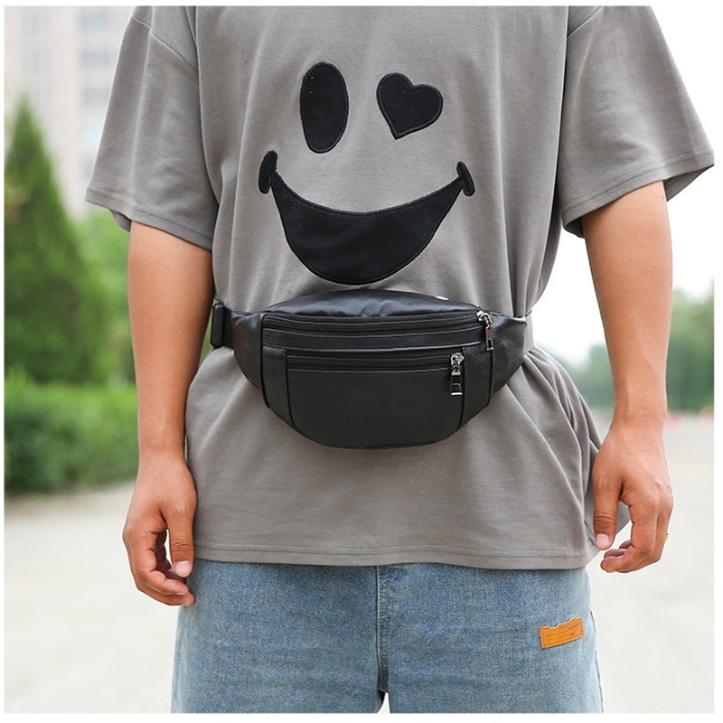 Fashionable PU leather Mens Chest Pack Shoulder Bag Small Crossbody Messenger Bag